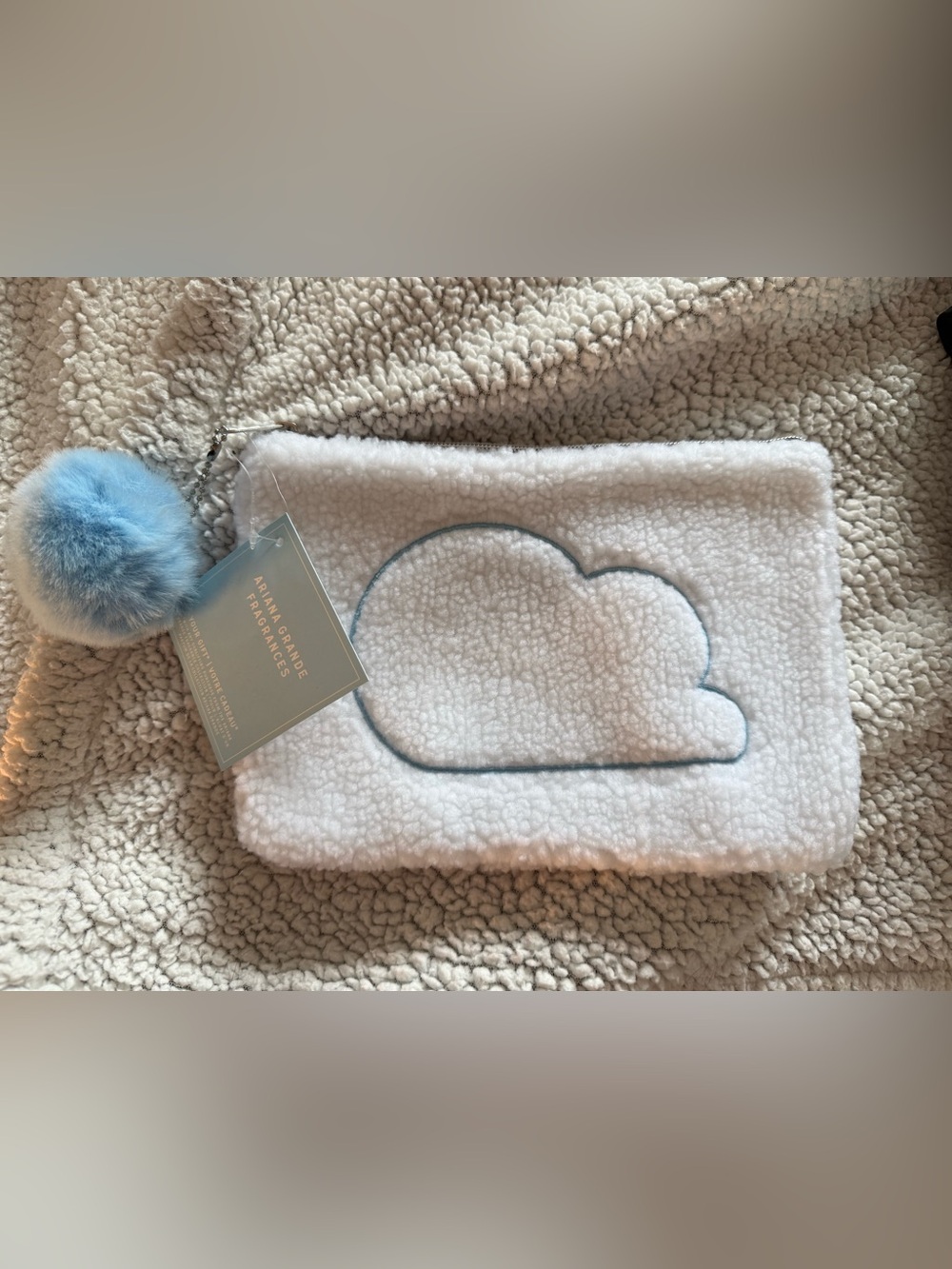 Ariana Grande White Sherpa Cloud Pouch with Blue Outline